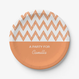 Trendy Pencil Orange Zickzack Zigzags mit Namen Pappteller