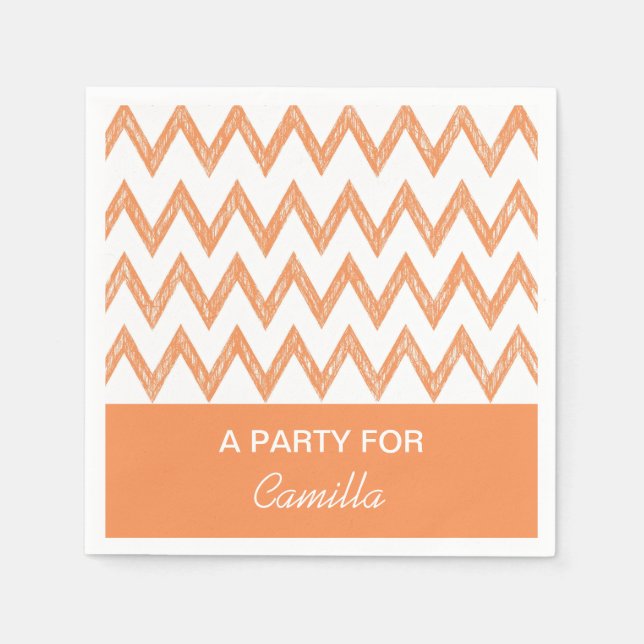 Trendy Pencil Orange Zickzack Zigzags mit Namen Serviette (Vorderseite)