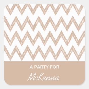 Trendy Pencil Tan Zickzack Zigzags mit Namen Quadratischer Aufkleber