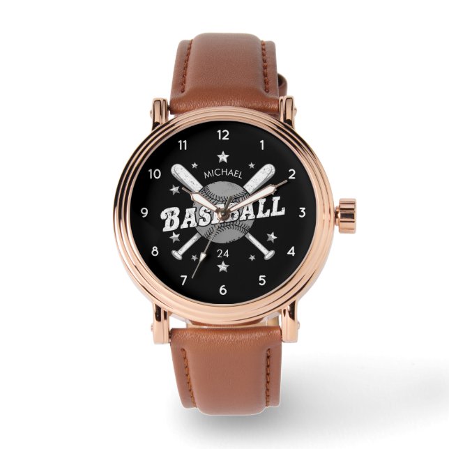 Trendy Personalisiert Baseball Name Number Maroon Armbanduhr (Vorderseite)