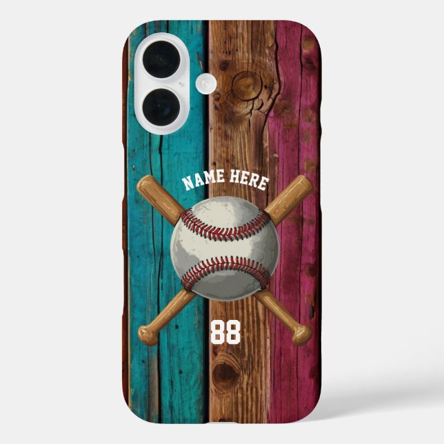 Trendy Personalisiert Baseball Name und Nummer Hol iPhone 16 Hülle (Rückseite)