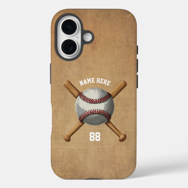 Trendy Personalisiert Baseball Name und Nummer iPhone 16 Hülle (Rückseite)