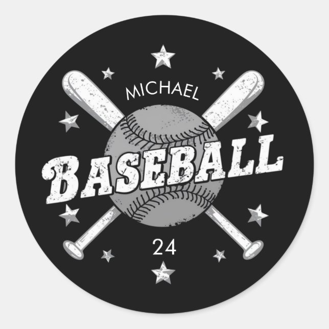 Trendy Personalisiert Baseball Name und Nummer Runder Aufkleber (Vorderseite)