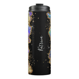 Trendy Personalisiert Blue Gold Agate Marble Glitz Thermosbecher