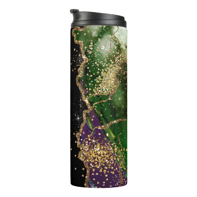Trendy Personalisiert Green Gold Agate Marbled Thermosbecher (Nach rechts gedreht)
