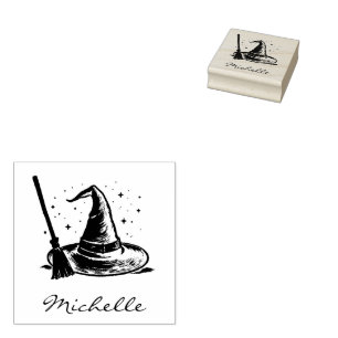 Trendy Personalisiert Halloween Hexenhut und Besen Gummistempel