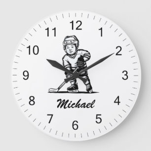 Trendy Personalisiert Hockey Player Name Große Wanduhr