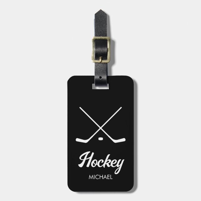 Trendy Personalisiert Hockey Player Name schwarz Gepäckanhänger (Vorderseite vertikal)