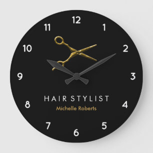 Trendy Personalisiert Modern Black Gold Haairstyli Große Wanduhr