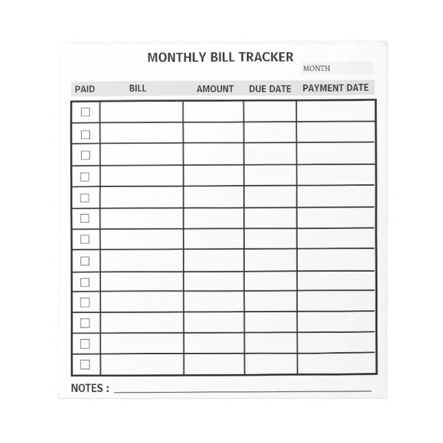 Trendy Personalisiert Monthly Bill Tracker Notizblock (Vorderseite)