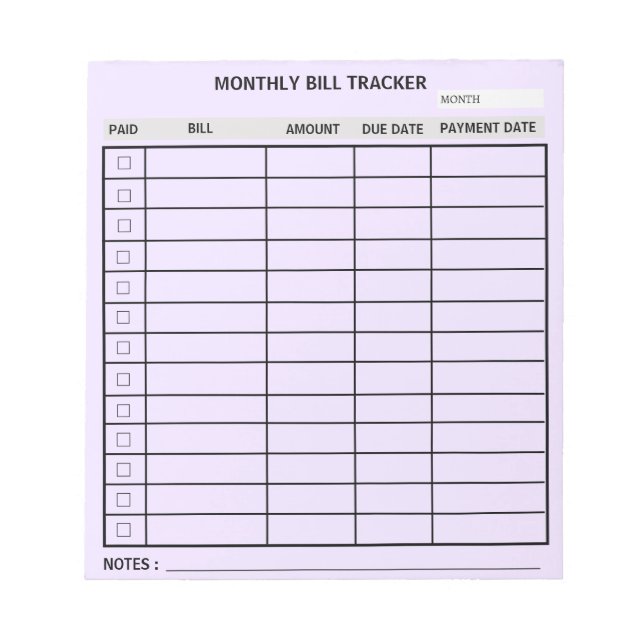 Trendy Personalisiert Monthly Bill Tracker Notizblock (Vorderseite)