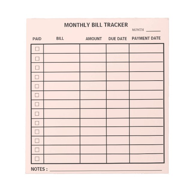 Trendy Personalisiert Monthly Bill Tracker Notizblock (Vorderseite)