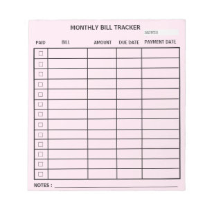 Trendy Personalisiert Monthly Bill Tracker Notizblock