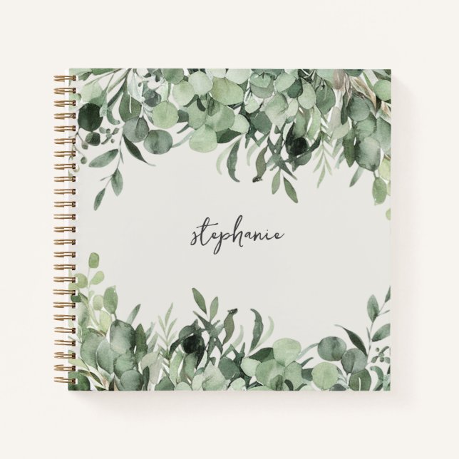 Trendy Personalisiert Name Eukalyptus Greenery Notizbuch (Vorderseite)