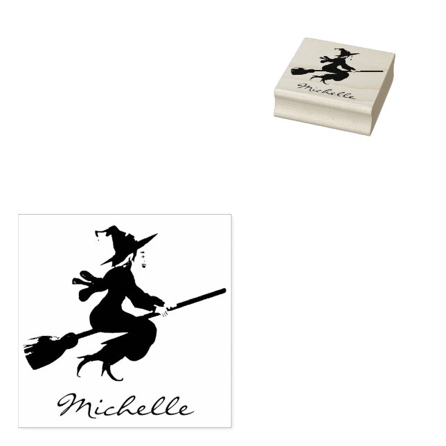 Trendy Personalisiert Name Niedlich Hexe Halloween Gummistempel (Stempel)