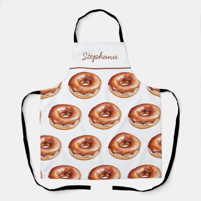 Trendy Personalisiert Name Watercolor Donut Muster Schürze (Vorderseite)