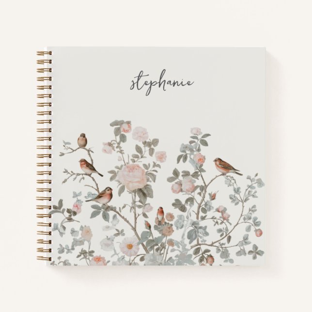 Trendy Personalisiert Name Wildblumen & Vögel Notizbuch (Vorderseite)
