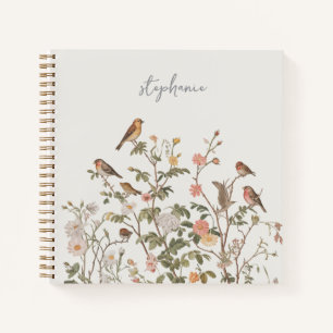 Trendy Personalisiert Name Wildblumen & Vögel Notizbuch