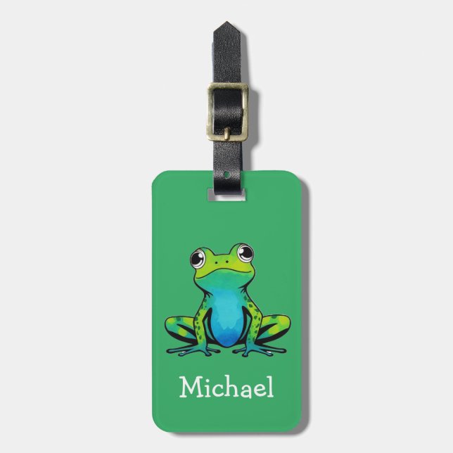 Trendy Personalisiert Niedlich Happy Green Gepäckanhänger (Vorderseite vertikal)