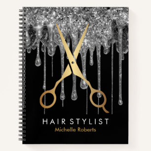 Trendy Personalisiert silber Glitzer Hairstylis Notizbuch