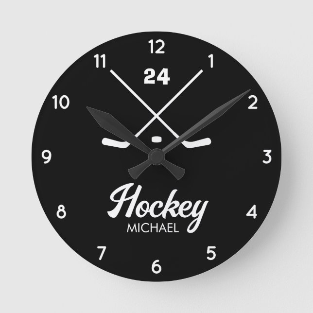 Trendy Personalized Hockey Player Name Number      Runde Wanduhr (Vorderseite)