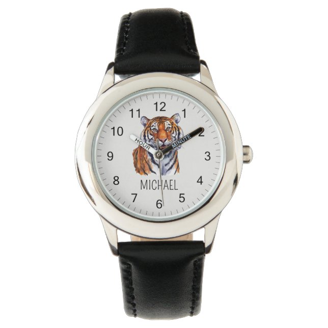 Trendy Personalized Name Cute Jungle Tiger         Armbanduhr (Vorderseite)