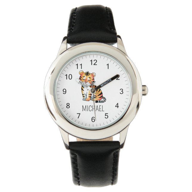 Trendy Personalized Name Cute Jungle Tiger         Armbanduhr (Vorderseite)