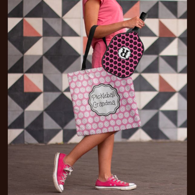 Trendy Pickleball Black & Pink 3 Buchstaben Monogr Tasche (Other styles and colors available.)