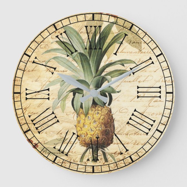 Trendy Pineapine Vintage Kalligrafie Große Wanduhr (Vorderseite)