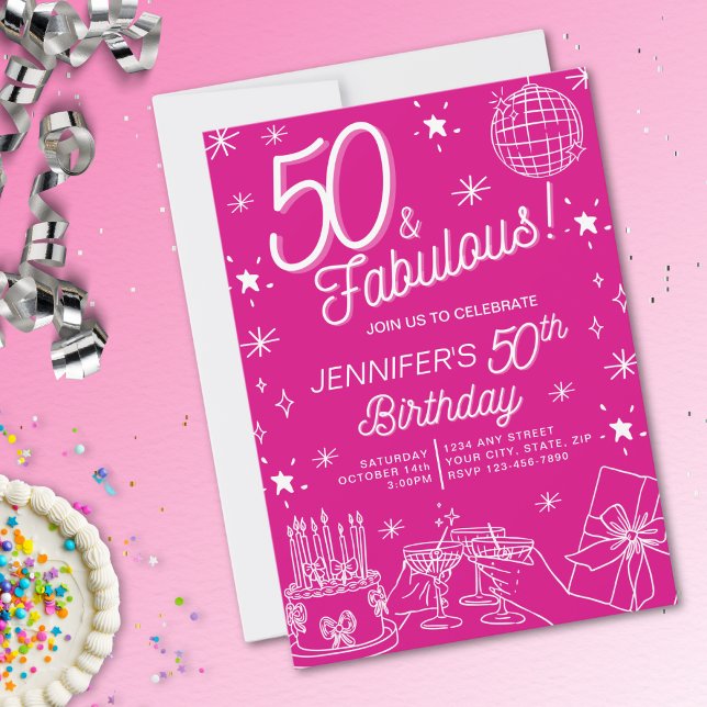 Trendy Pink 50 und prächtige Einladung zum Geburts (Von Creator hochgeladen)