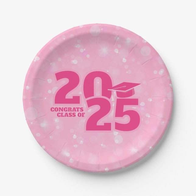 Trendy Pink Abschluss Paper Plate Pappteller (Vorderseite)