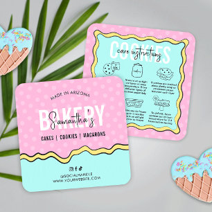 Trendy Pink Blue Cartoon Cookies Pflegeanweisungen Quadratische Visitenkarte