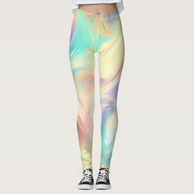 Trendy Pink Blue yellow abstract waves Leggings (Vorderseite)