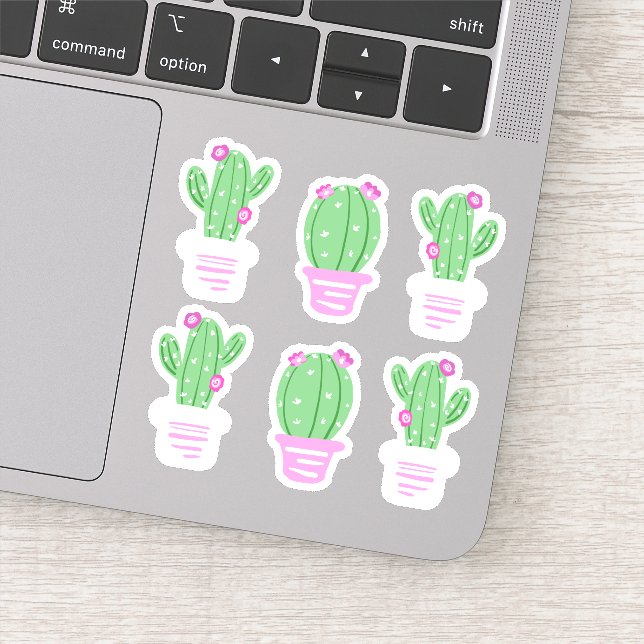 Trendy Pink Blume gepotted Cactus Aufkleber (Detail)