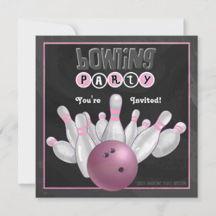 Trendy Pink Bowling Party Einladung