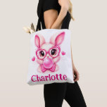 Trendy Pink Bunny with Bubble Gum – Custom Name Tasche<br><div class="desc">Trendy Pink Bunny Tote Bag with Bubble Gum – Custom Name Design
Add a playful touch to your style with this adorable trendy pink bunny blowing bubble gum! Personalize it with your name for a unique and fun accessory—perfect for everyday use or as a cute gift.</div>
