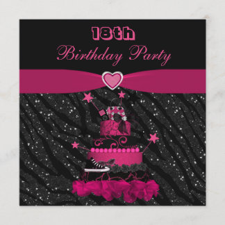 Trendy Pink Cake & Zebra Streifen 18. Geburtstag Einladung