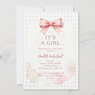 Trendy Pink Coquette Bow Girl Baby Shower LPM26 Einladung