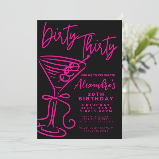 Trendy Pink Dirty 30. Geburtstag Einladung (Stehend Vorderseite)