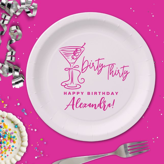 Trendy Pink Dirty Thirty 30th Birthday Pappteller (Von Creator hochgeladen)