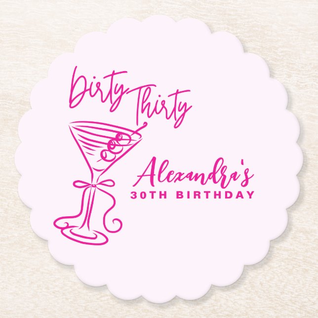 Trendy Pink Dirty Thirty 30th Birthday Untersetzer (Vorderseite)