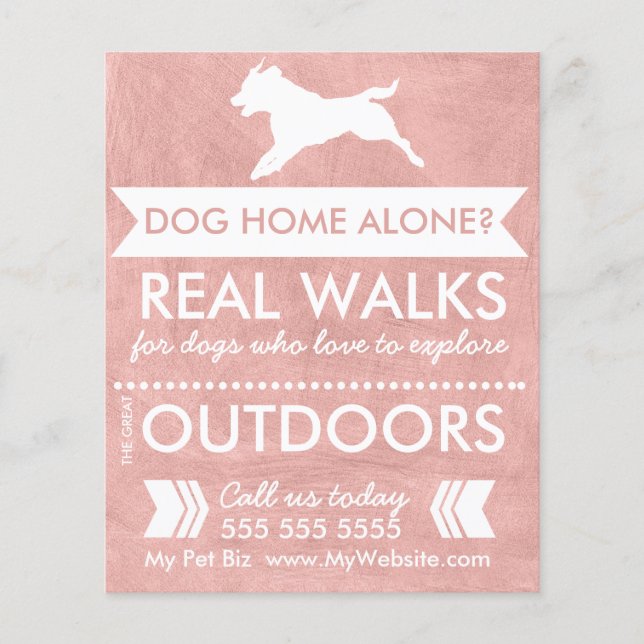 Trendy Pink Dog Silhouette Dog Walker Flyer (Vorne)