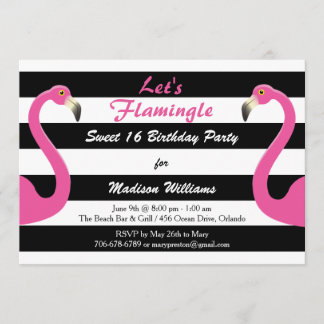 Trendy Pink Flamingo Sweet 16 Einladung