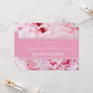 Trendy Pink Floral Quinceñera Party Einladung