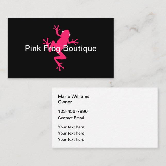 Trendy Pink Frog Fashion Boutique Business Cards Visitenkarte (Vorne/Hinten)