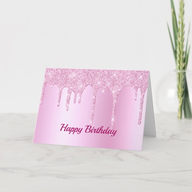 Trendy Pink Glitter Drips Graphic Birthday Karte (Vorderseite)