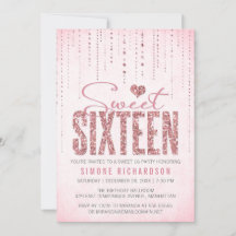 Trendy Pink Glitzer Sweet 16 Party