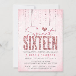 Trendy Pink Glitzer Sweet 16 Party Einladung