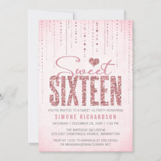 Trendy Pink Glitzer Sweet 16 Party Einladung