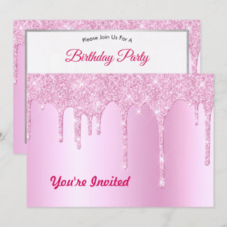 Trendy Pink Glitzer Tropfen Graphic Birthday Einladung